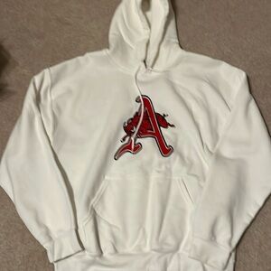 Men’s Arkansas Razorback White Hooded Sweatshirt Size Large